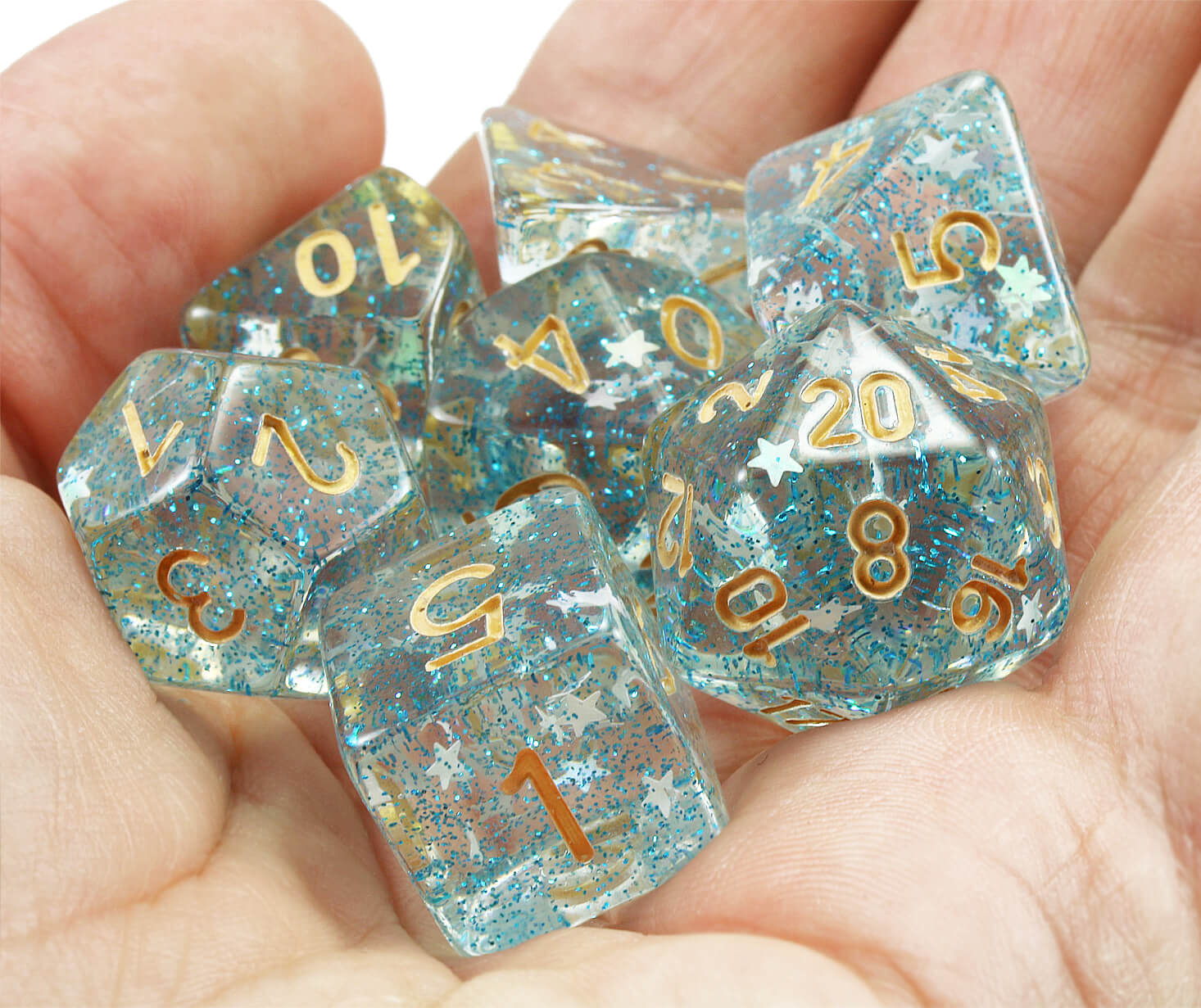 Blue Star Glitter RPG Dice