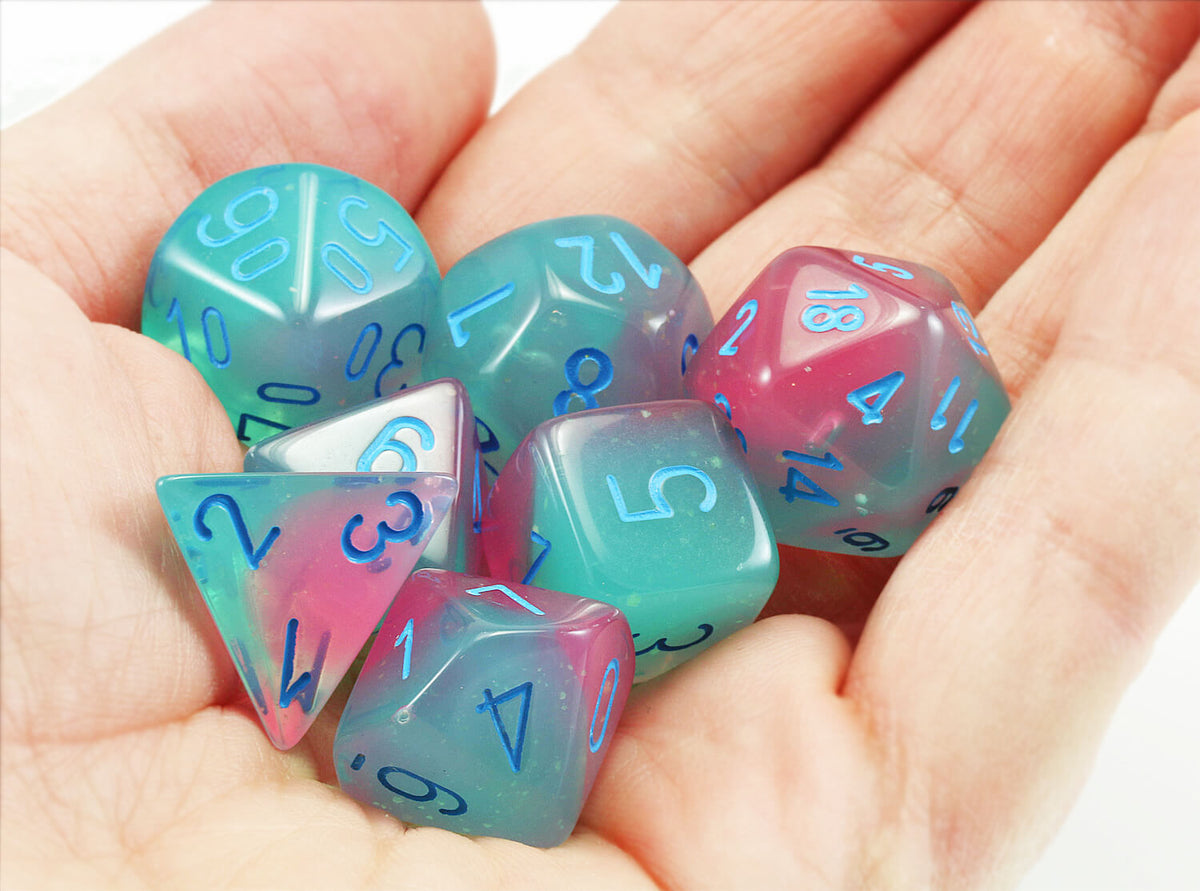 Labx Dice Chessex Lab Dice III (Gemini Gel Green And Pink) Glow-In-The-Dark RPG ...