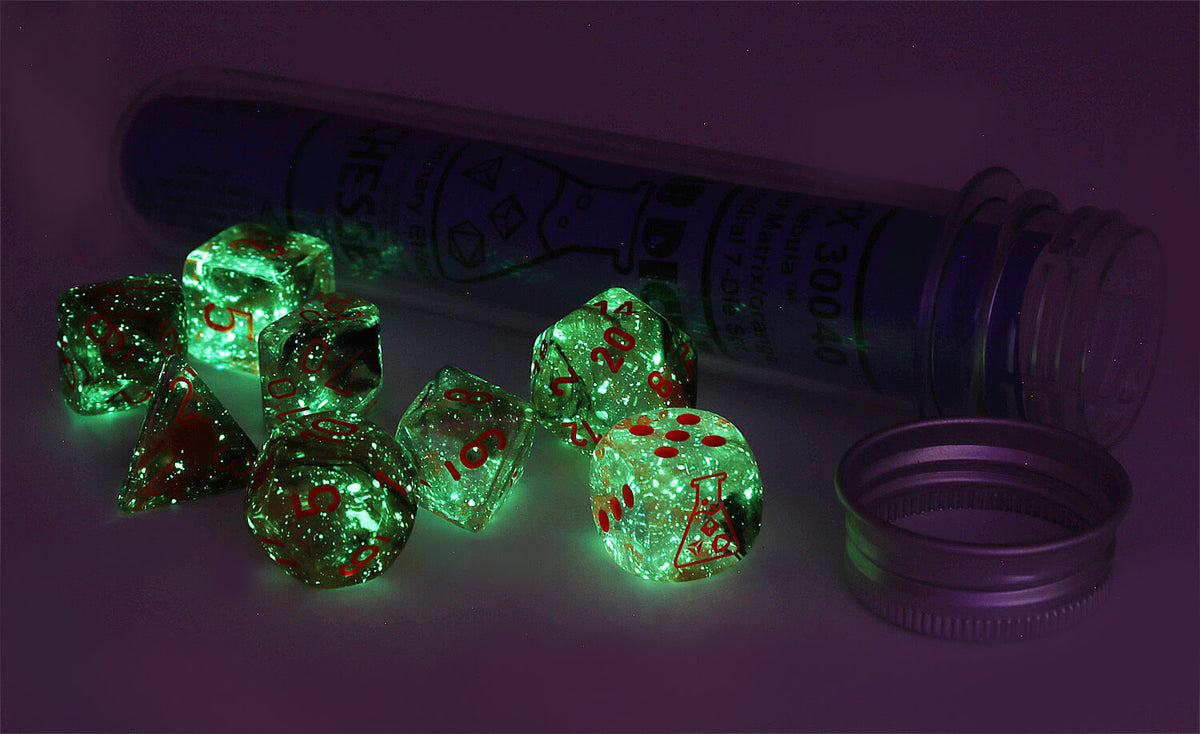 Labx Dice Chessex Lab Dice IV (Nebula Copper Matrix With Orange) Glow-In-The-Dar ...