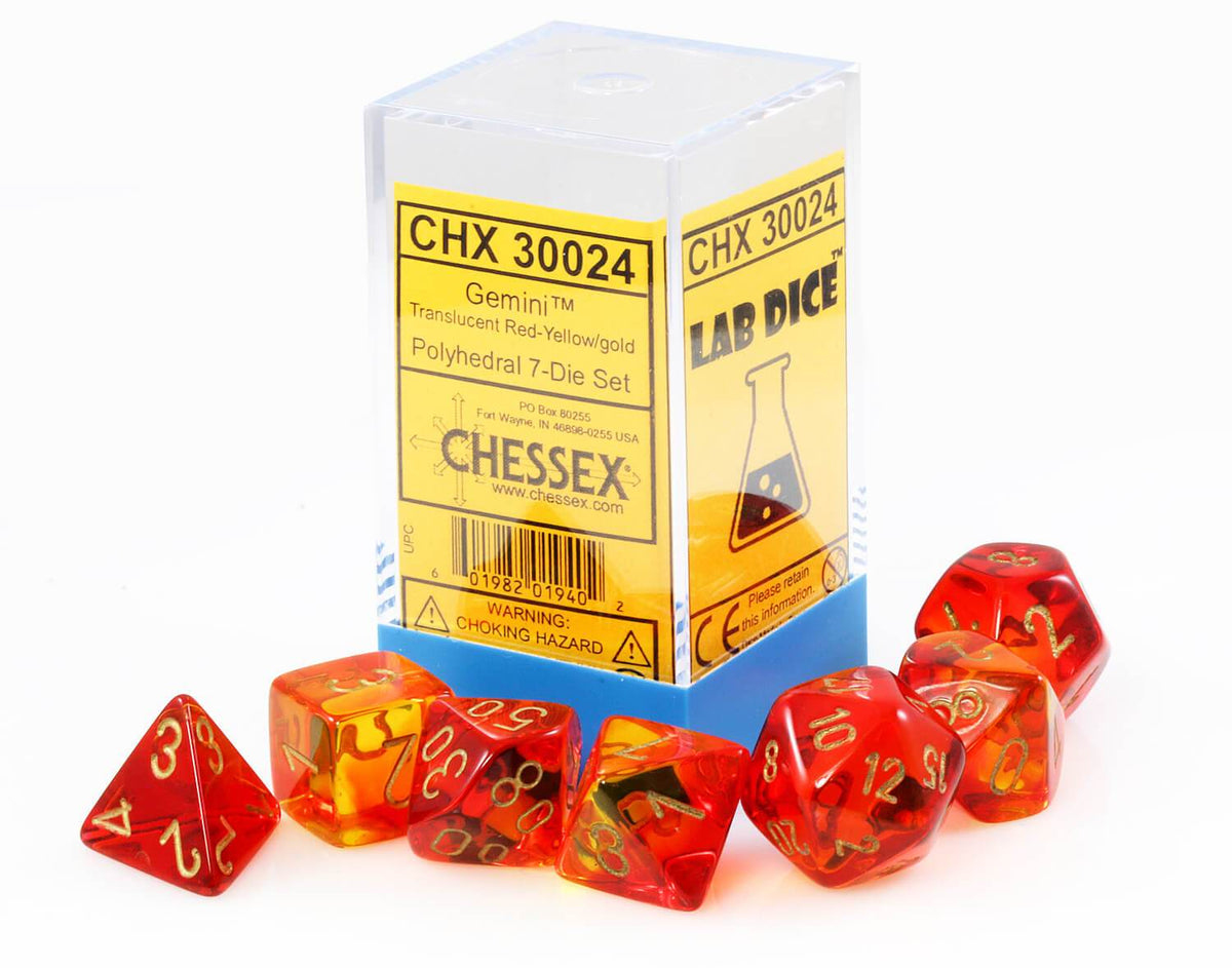 Labx Dice Chessex Lab Dice III (Gemini Red And Yellow, Translucent) RPG Dice Set ...