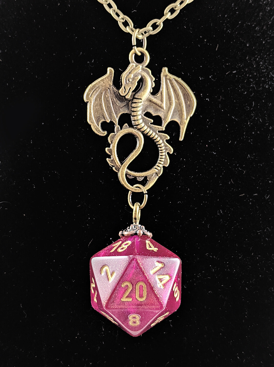 Borealis Magenta d20 Dragon Necklace