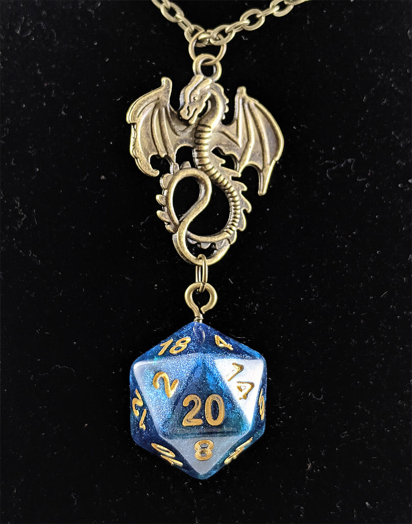 Ionic Blue RPG d20 Necklace