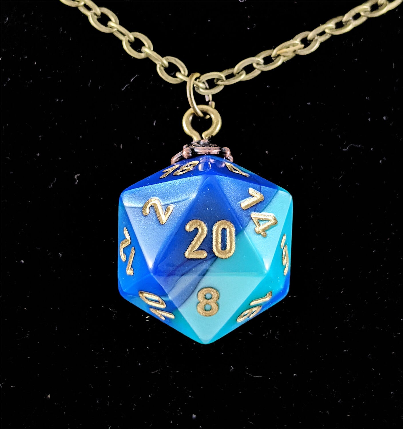 RPG Dice Necklace D20 Gemini Blue Teal